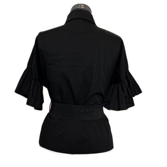 D. Exterior Made in Italy Black Ruffle Belted Poplin Top, Size Small - Picture 7 of 13